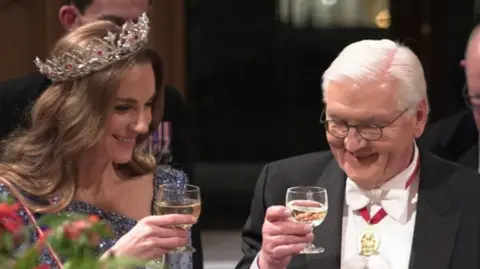 Catherine, the Princess of Wales stands next to German President Frank-Walter Steinmeier