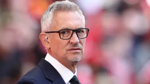 Getty Images Gary Lineker looks on prior to The Emirates FA Cup Semi-Final match between Manchester City and Liverpool at Wembley Stadium on April 16, 2022 in London, England