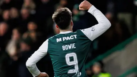 Hibs striker Kieron Bowie celebrates