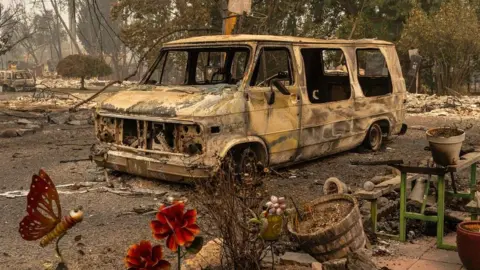 Getty Images Burnt out van in Oregon