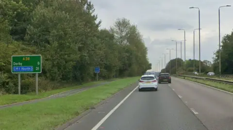 Street view of A38 between A50 Toyota Island and the A516 in Derby.