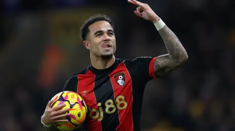 Justin Kluivert celebrates scoring for Bournemouth against Wolves in the Premier League