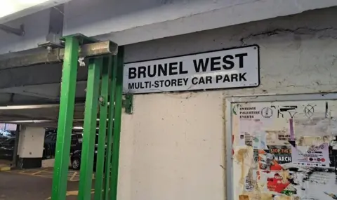A sign which says 'Brunel West multi-storey car park'