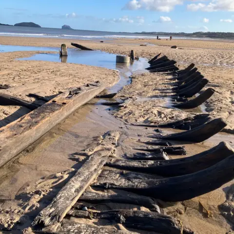 East Lothian Council A shipwreck has been uncovered due to erosion at Broadsands