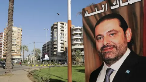 Getty Images Lebanese Prime Minister Saad Hariri shown in a poster