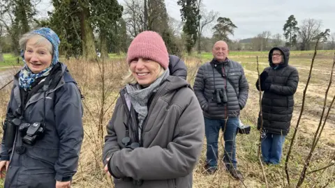 Birdwatchers Angela Woodrow and Eileen Wyatt in the foreground with Andy and Glenys Martin in the background