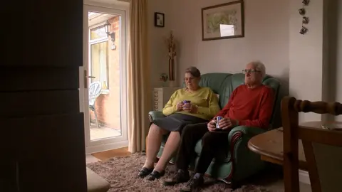 Margaret and David Fee connected  the sofa with a cupful  of tea