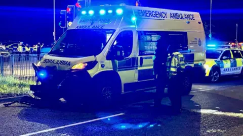 Leicester Media Ambulance crash at the junction of A46/A607 in Leicester