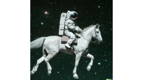 OpenAI An image created by DALL-E showing a spaceman on a horse