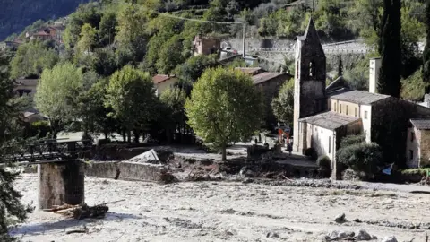 EPA A collapsed bridge on the Vésubie river due to heavy rains from Storm Alex in Roquebillière, France, on 3 October 2020