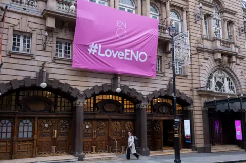 Getty Images "Love ENO" sign outside the English National Opera's London Coliseum home on 16 November 2022