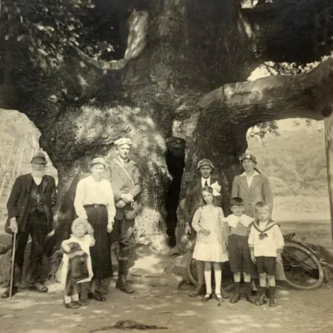 Edwinstowe Historical Society An informal family portrait from the early 20th Century with children, parents and grandparents gathered around the tree