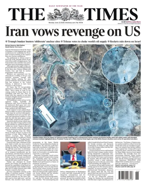  "Iran vows revenge on US"