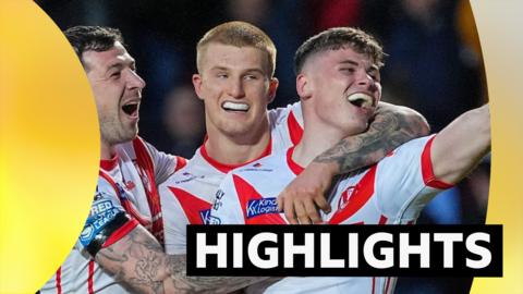 St Helens players celebrate a try against Leeds