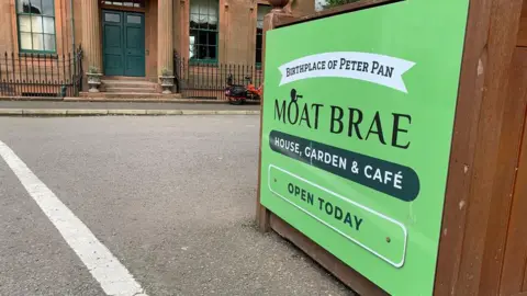 The sign outside Moat Brae house - the birthplace of Peter Pan