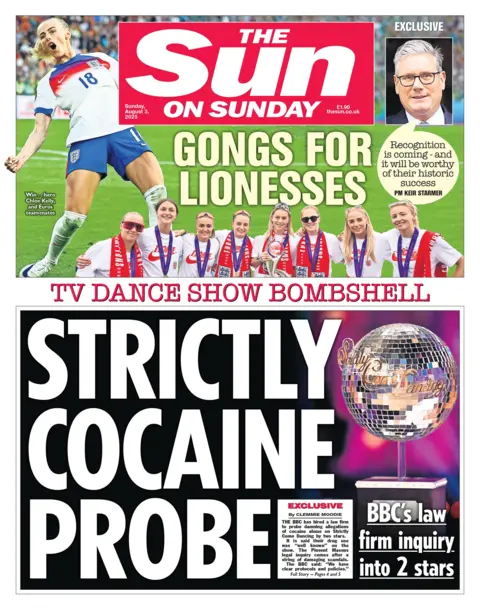 "Strictly cocaine probe" reads the headline on the front page of The Sun.