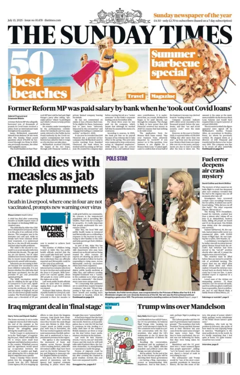  "Child dies with measles as jab rate plummets".