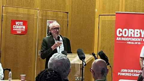BBC Jeremy Corbyn giving a speech