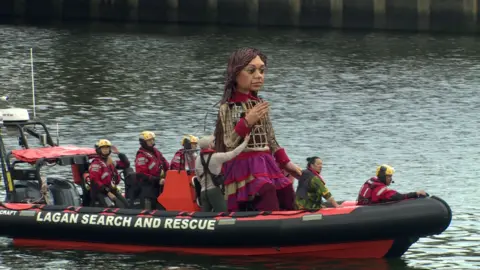 BBC Little Amal on a Lagan Search and Rescue boat