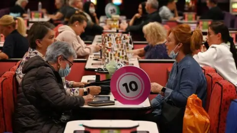 Getty Images People playing bingo in Mecca bingo hall on 17 May 2021