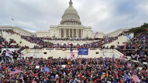 Getty Images Trump supporters gather outside the US Capitol building on January 6, 2021