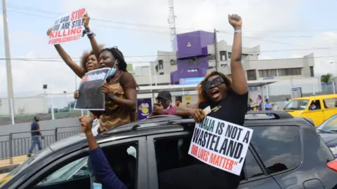 Getty Images EndSars protesters in Lagos, Nigeria - 13 October 2020