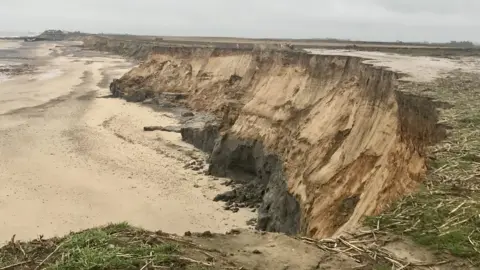 The North Seas has been eating the cliffs at Happisburgh