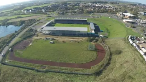 Aerial view of the Sixfields Stadium and surrounding land