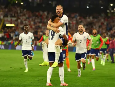 Reuters Harry Kane celebrates with Ollie Watkins after winning the match