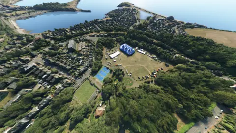 Microsoft An aerial view of Romilly Park, Barry with the Glastonbarry tent.