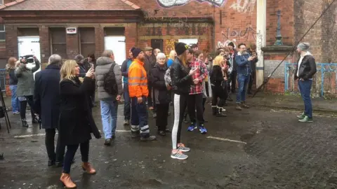 Crowds at the Banksy mural