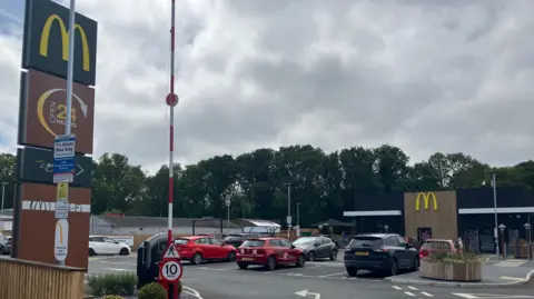 The entrance to the McDonald's restaurant in Mousehold Lane, Sprowston, Norwich