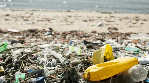 Getty Images Litter on beach