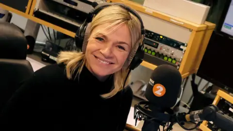 Zoe Ball in the BBC Radio 2 studios in 2019
