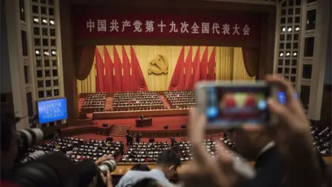 Getty Images President Xi Jinping speaks at the opening session of the 19th Communist Party Congress held at The Great Hall Of The People on 18 October 2017 in Beijing, China.