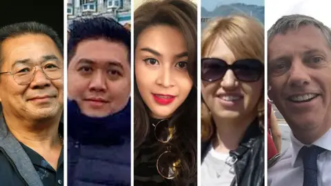 Getty Images/Facebook/Instagram Vichai Srivaddhanaprabha, Kaveporn Punpare, Nusara Suknamai, Izabela Roza Lechowicz and Eric Swaffer were killed in the crash