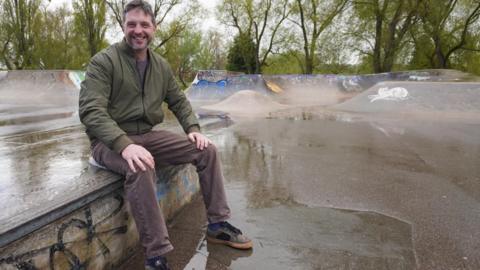 James Babb at a skatepark he wants to open an indoor skatepark in Salisbury