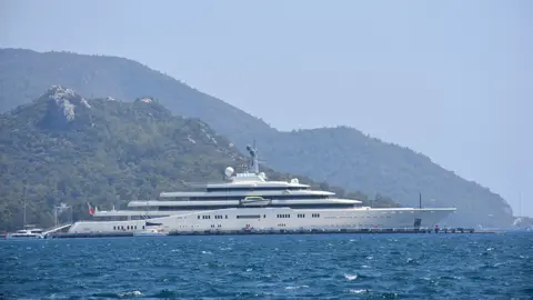 Getty Images 22m wide, six-storey ultra-luxury yacht named 'Eclipse' owned by Roman Abramovich, anchors at Albatros Marina in Marmaris district of Mugla, Turkey on August 26, 2023