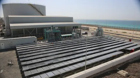 Desolenator Solar panels at a Desolenator desalination plant