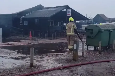 Mrs T's Fish and Chip Shop Fire at Blackshore Quay in Southwold