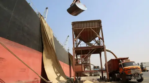 AFP Cargo of wheat being unloaded at Red Sea port of Hodeida