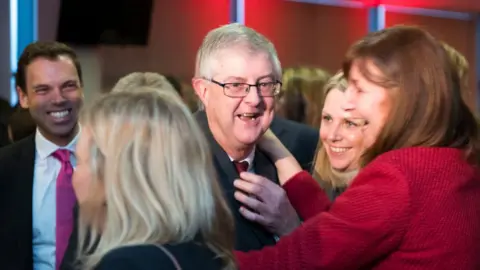 Getty Images Mark Drakeford celebrates after becoming Welsh Labour leader in 2018