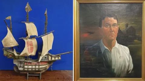 Paul Finegan Model ship and painting