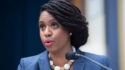 Tom Williams/Getty Images Ms Pressley at a House Financial Services Committee hearing