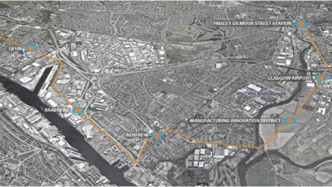 Glasgow Connectivity Commission A graphic of the proposed first leg of the metro