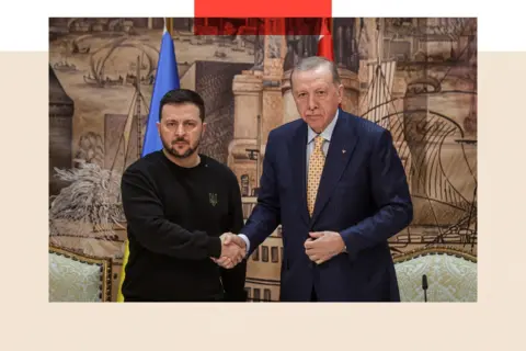 Ozan Guzelce/ dia images via Getty Images President Recep Tayyip Erdoğan meets with Ukrainian President Volodymyr Zelensky in Istanbul
