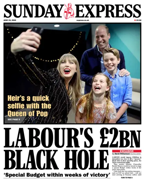 Sunday Express headline: "LABOUR’S £2BN BLACK HOLE"