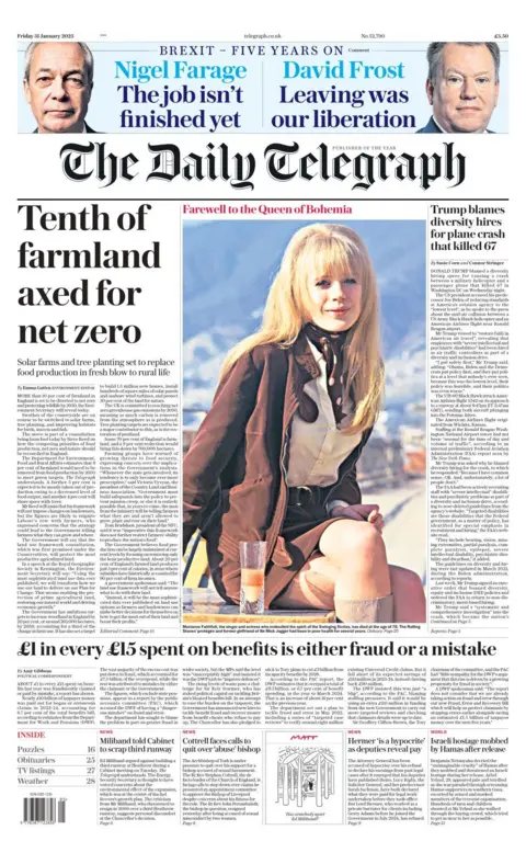 Daily Telegraph front page 31 January 2025