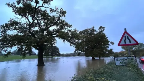 Flooding in Surrey caused by Storm Ciaran