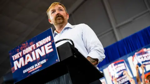 Graham Platner, Democratic US Senate candidate for Maine during a primary election night event at the Blue Hill YMCA in Blue Hill, Maine, US, on Tuesday, June 9, 2026.